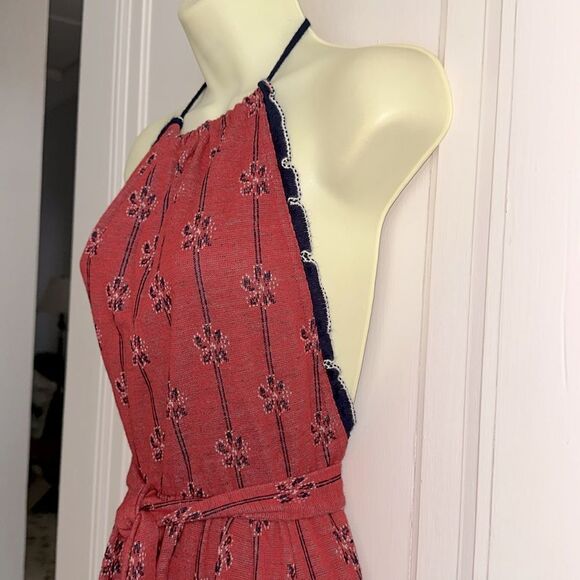 Vintage 70s Hubba Hubba Red, White & Navy Blue Halter Maxi Dress With Ruffle Hem - Picture 3 of 10
